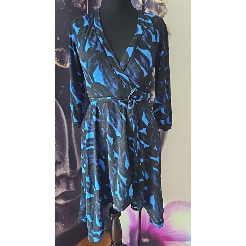 H By Halston Womens Blue Twist Front Full Wrap Half Sleeve V Neck Dress Size XS